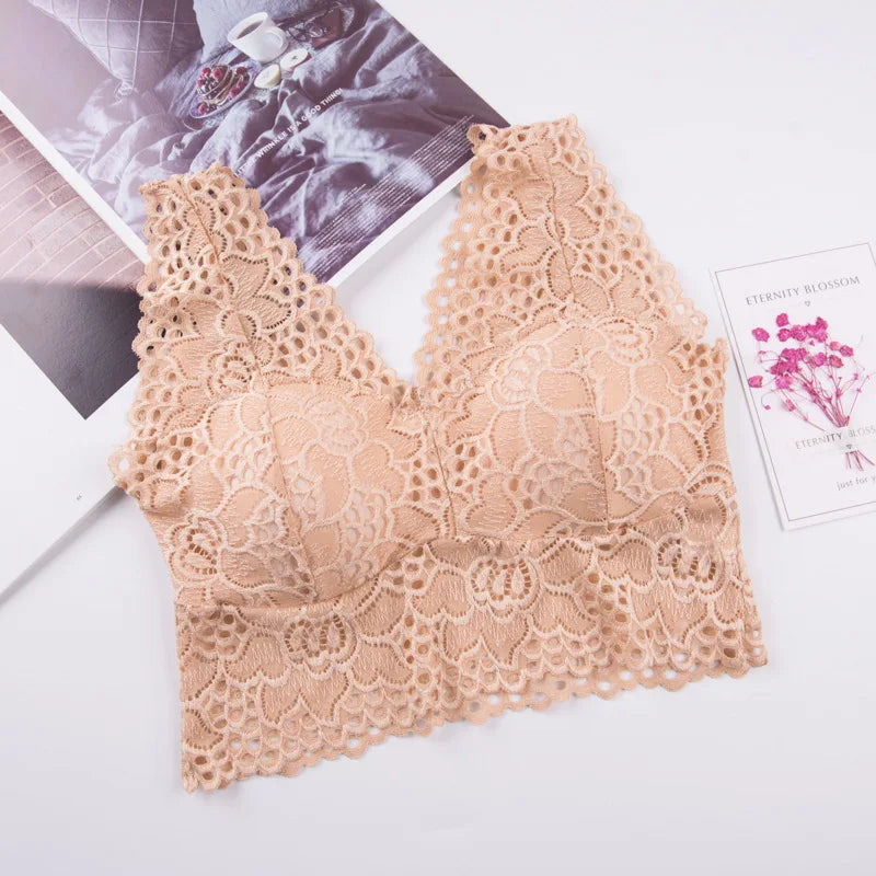 Women's Lace Hollow Cotton-Polyester Solid Camisole Tank Top