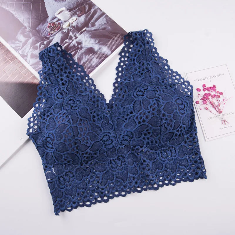 Women's Lace Hollow Cotton-Polyester Solid Camisole Tank Top