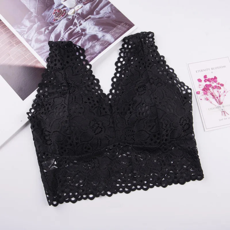 Women's Lace Hollow Cotton-Polyester Solid Camisole Tank Top