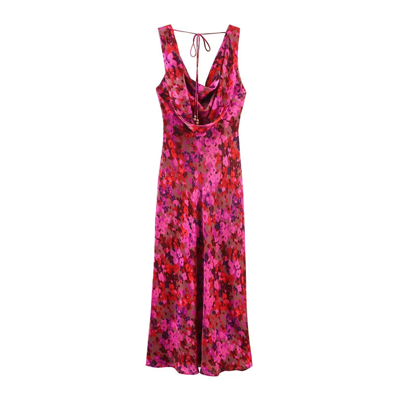 Women's Red Solid O-Neck Fit and Flare Sleeveless Summer Dress