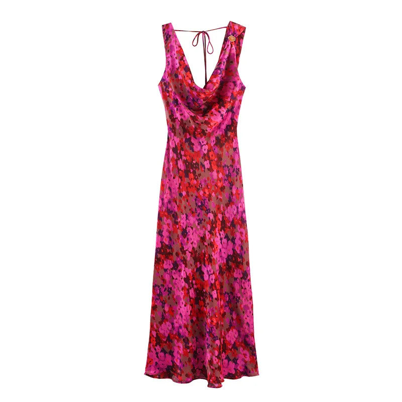 Women's Red Solid O-Neck Fit and Flare Sleeveless Summer Dress